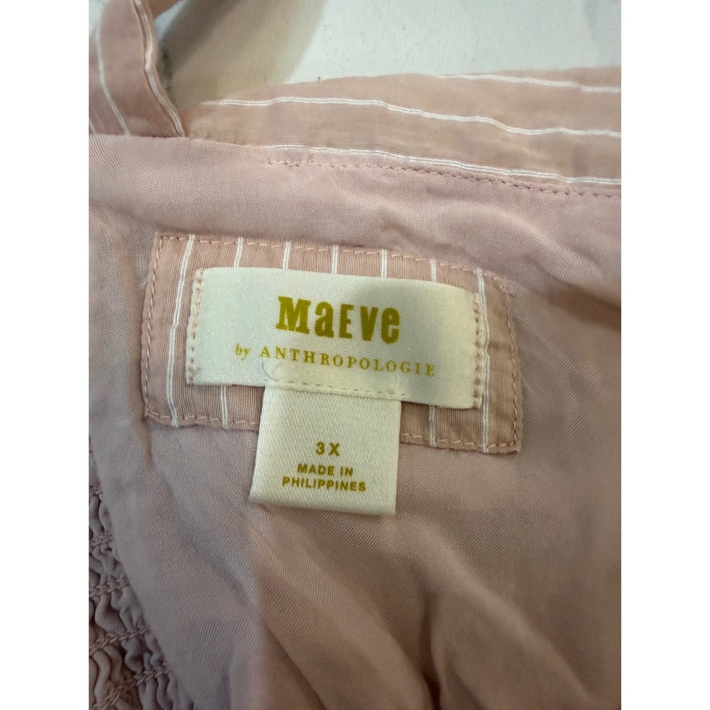 Maeve Anthropologie Pink Pinstripe Smocked Peplum Crop Top 3X Plus Size Lined - Picture 3 of 7